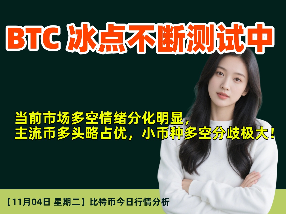 11月04日｜BTC 冰点不断测试中｜当前市场多空情绪分化明显，主流币多头略占优，小币种多空分歧极大！