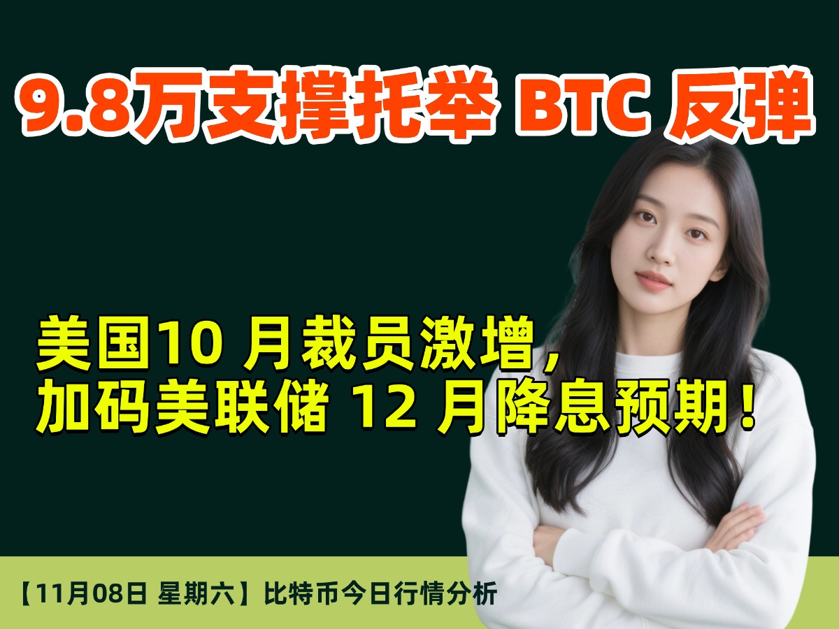 11月08日｜9.8万支撑托举BTC反弹｜ 美国10 月裁员激增加码美联储 12 月降息预期！