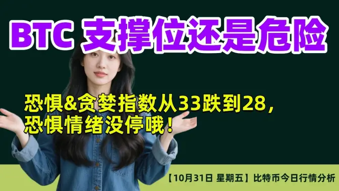 10月31日｜BTC 支撑位还是危险｜恐惧&贪婪指数从33跌到28，恐惧情绪没停哦！