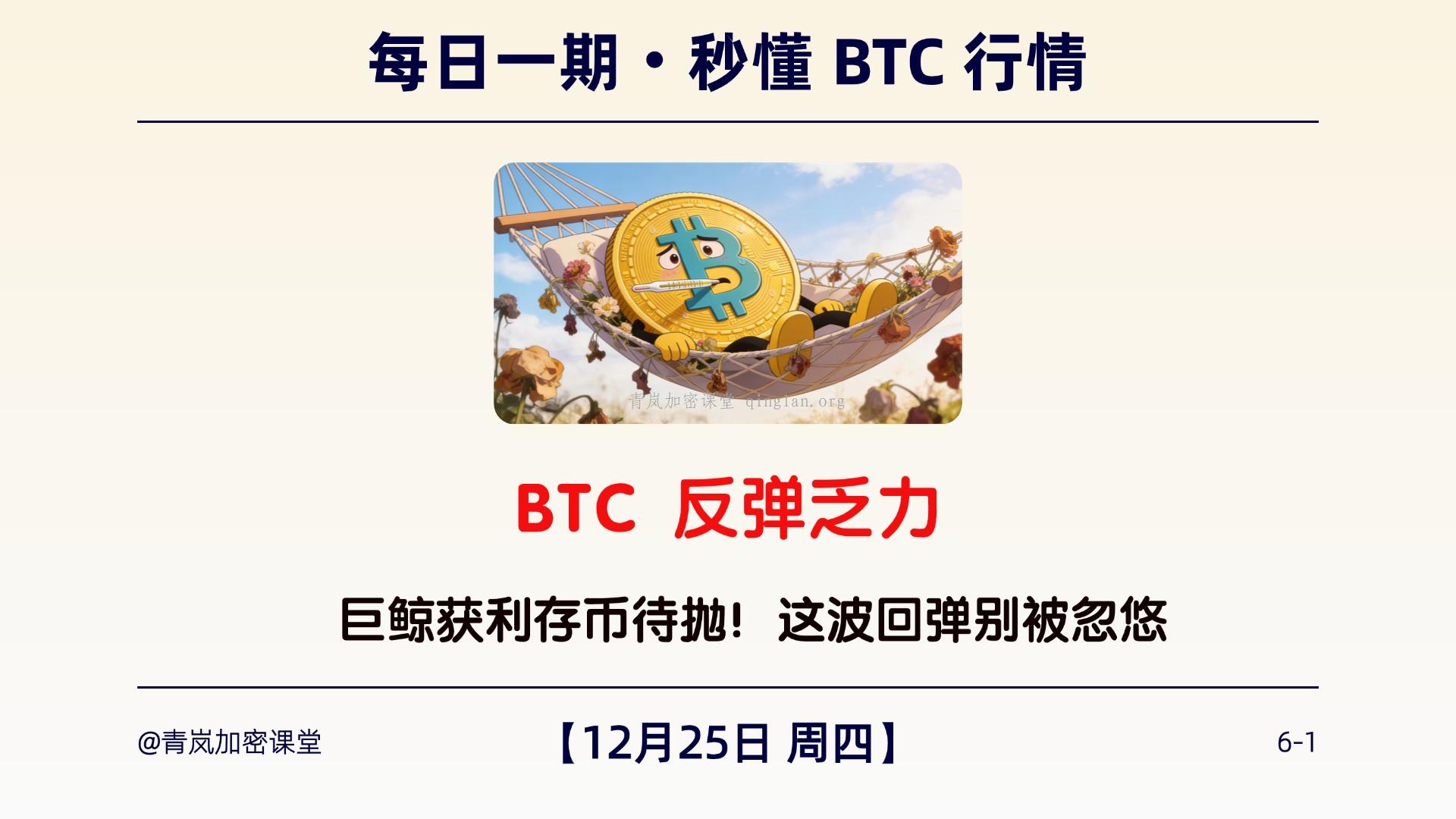 12月25日周四｜BTC 反弹乏力 ｜巨鲸获利存币待抛！这波回弹别被忽悠